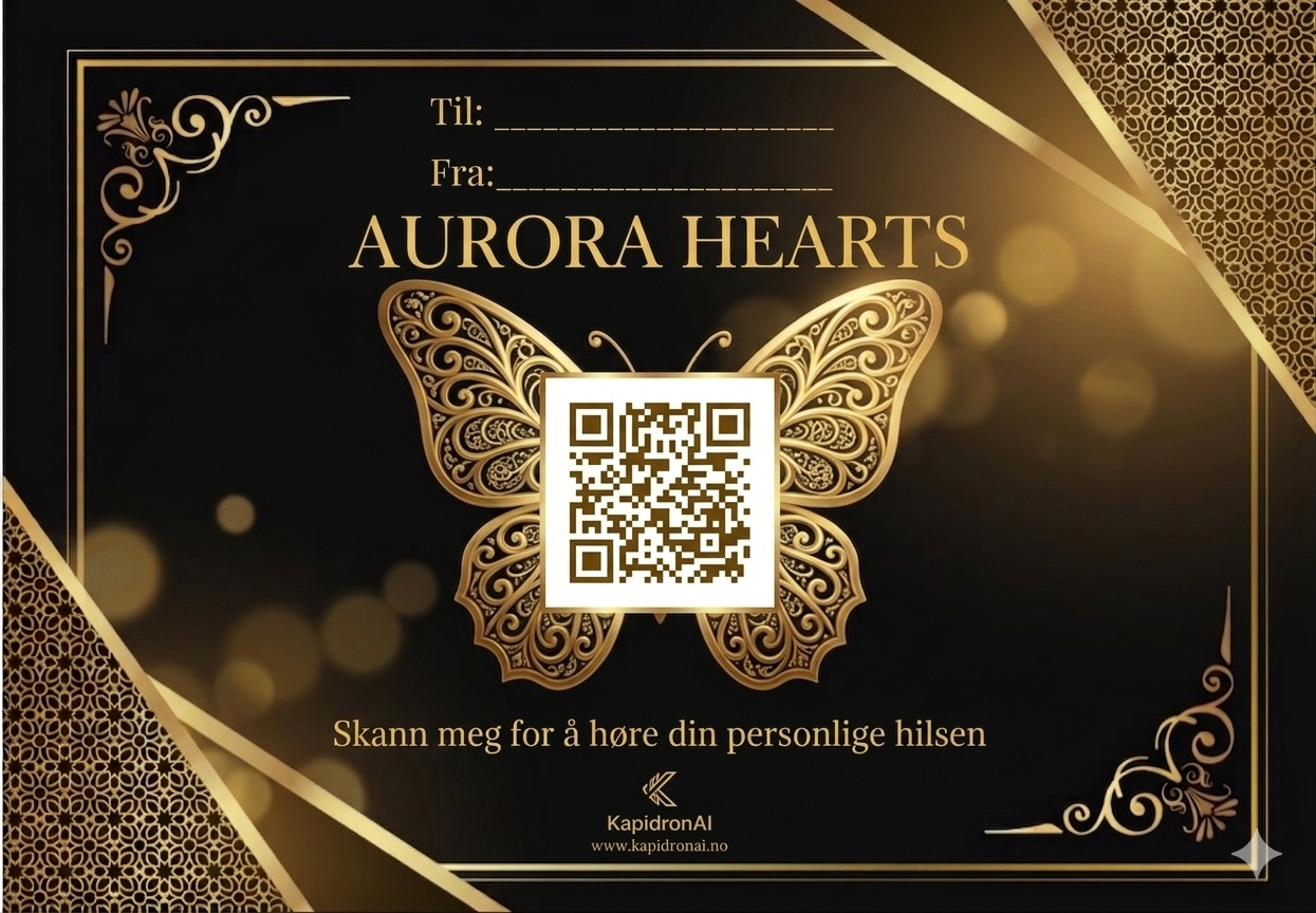 Aurora Hearts gullkort med QR-hilsen