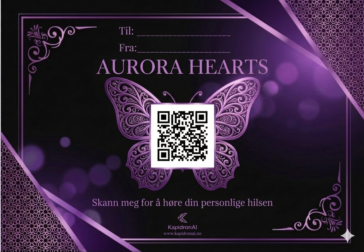 Aurora Hearts lilla kort med QR-hilsen